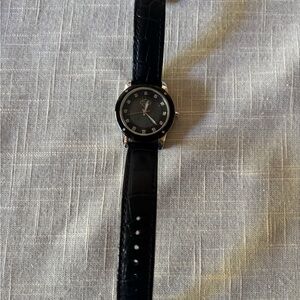 Harley-Davidson Bulova Black Leather Strap Women's Watch with Diamond Dial
